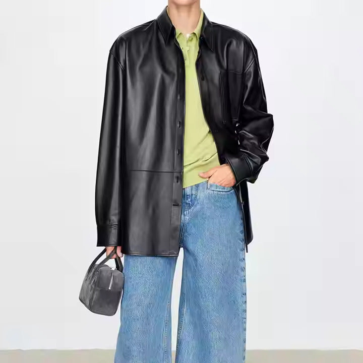 Luxury Women’s Genuine Sheepskin Leather Shirt – Soft, Elegant & Timeless